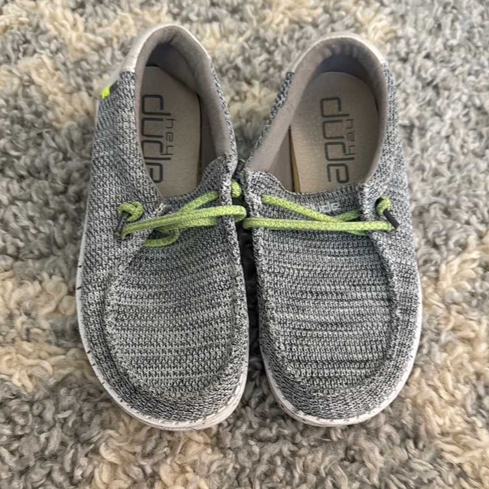 Hey Dude Gray and Green Moccasins with Slip-On Comfort